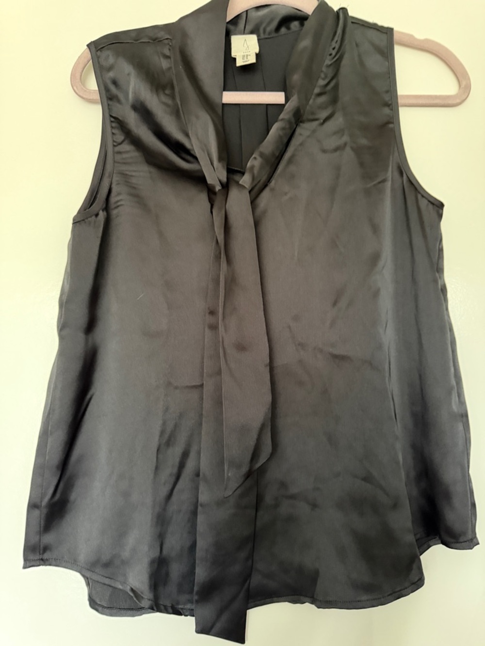 Joie Black Satin Tie-Neck Sleeveless Blouse